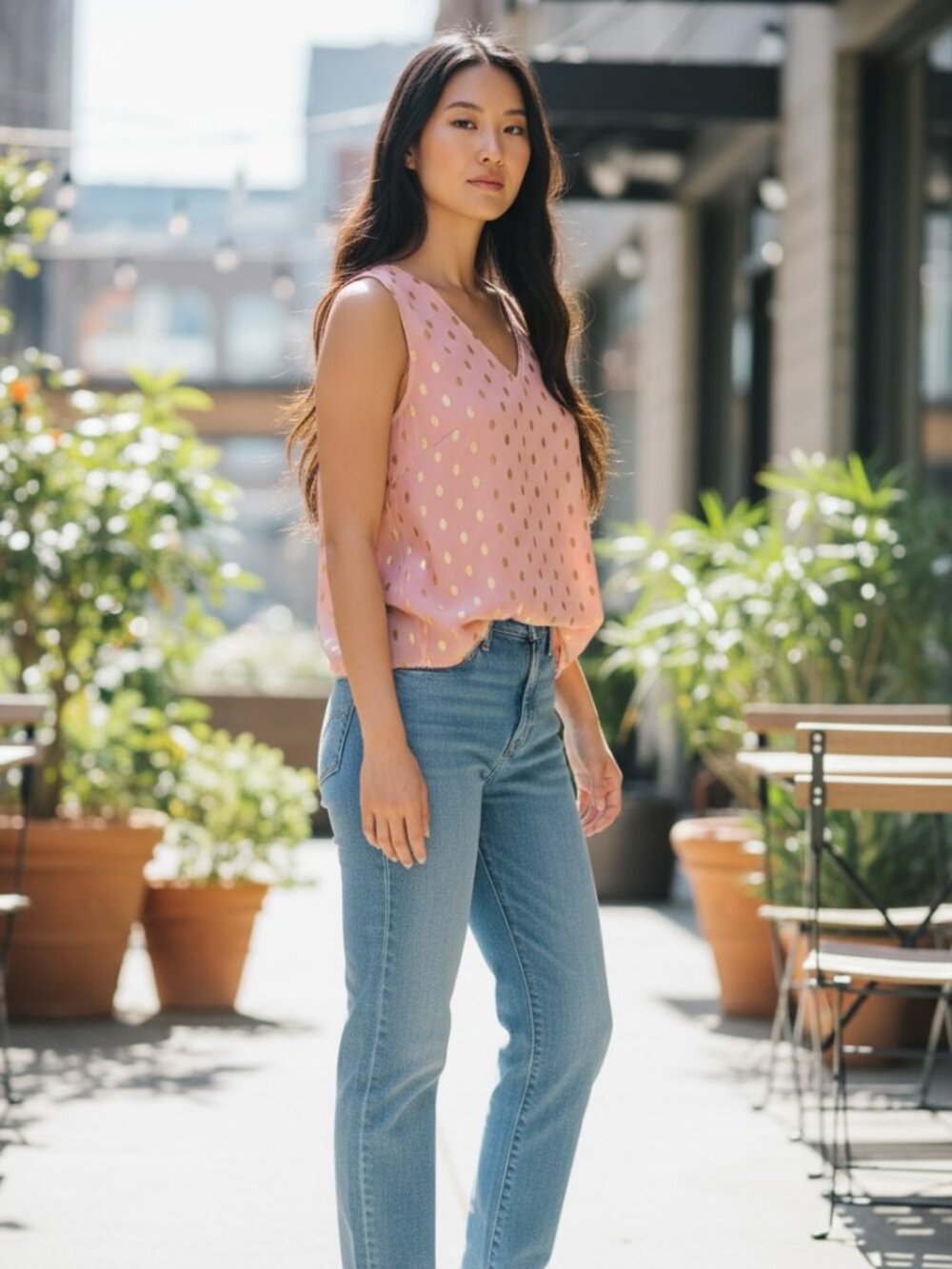 Sleeveless Blouse with Gold Shimmer